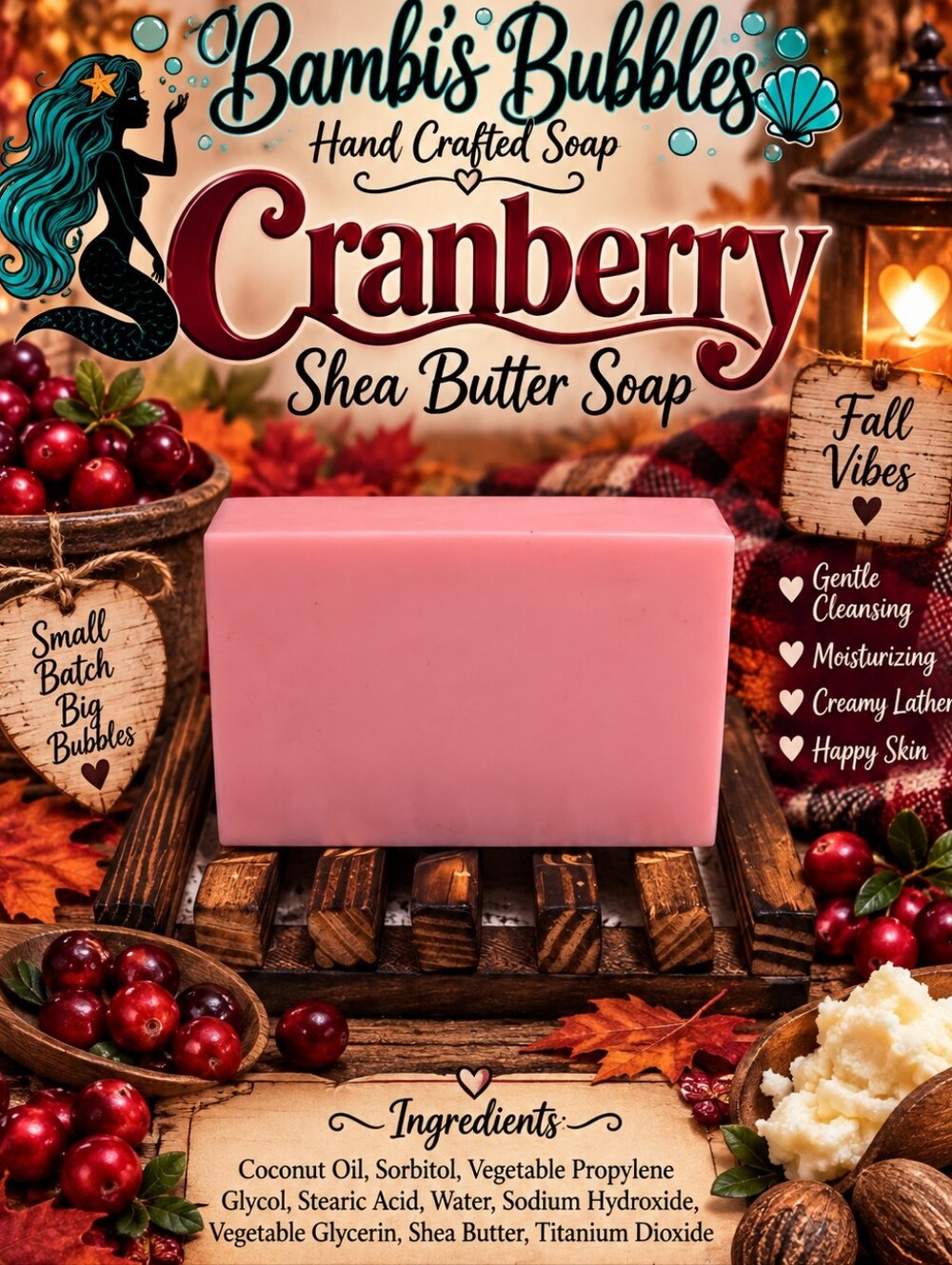 Restocked! Cranberry Shea Butter Soap 4oz